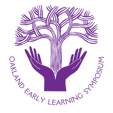 Logo of the Early Learning Symposium shows two purple hands holding a purple oak tree